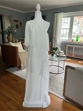 BCBG Max Azria Secha White Sz. 12 Maxi Dress One Shoulder White Bridal Ethereal